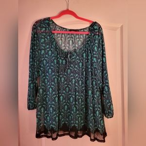 Apt. 9 Teal Blue & Green Stretch Layered Sheer Paisley Top